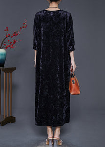 Organic Black Oversized Print Silk Velvet Dress Spring