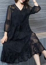 Load image into Gallery viewer, Organic Black V Neck Embroidered Patchwork Tulle Dresses Summer