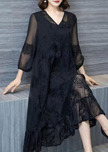 Load image into Gallery viewer, Organic Black V Neck Embroidered Patchwork Tulle Dresses Summer