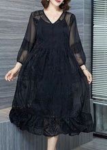 Load image into Gallery viewer, Organic Black V Neck Embroidered Patchwork Tulle Dresses Summer