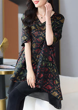 Load image into Gallery viewer, Organic Black V Neck Print Patchwork Chiffon Shirts Summer