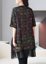 Load image into Gallery viewer, Organic Black V Neck Print Patchwork Chiffon Shirts Summer