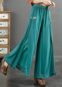 Organic Blue Embroidered High Waist Cotton Pants Skirt Summer