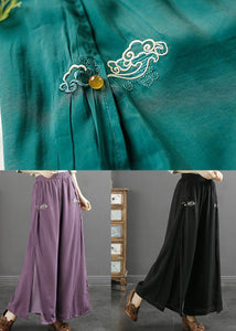 Organic Blue Embroidered High Waist Cotton Pants Skirt Summer