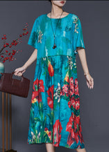 Load image into Gallery viewer, Organic Blue Oversized Print Cotton Maxi Dress Summer