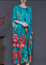 Load image into Gallery viewer, Organic Blue Oversized Print Cotton Maxi Dress Summer