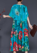 Load image into Gallery viewer, Organic Blue Oversized Print Cotton Maxi Dress Summer