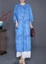 Load image into Gallery viewer, Organic Blue Oversized Print Linen Dress Bracelet Sleeve