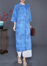 Load image into Gallery viewer, Organic Blue Oversized Print Linen Dress Bracelet Sleeve