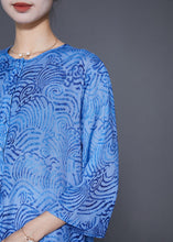 Load image into Gallery viewer, Organic Blue Oversized Print Linen Dress Bracelet Sleeve