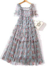 Load image into Gallery viewer, Organic Blue Ruffled Patchwork Print Tulle Dresses Summer