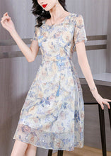 Load image into Gallery viewer, Organic Blue Ruffled Print Chiffon Dresses Summer