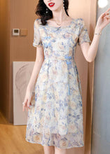 Load image into Gallery viewer, Organic Blue Ruffled Print Chiffon Dresses Summer