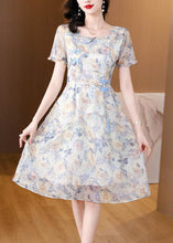 Load image into Gallery viewer, Organic Blue Ruffled Print Chiffon Dresses Summer