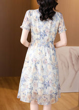 Load image into Gallery viewer, Organic Blue Ruffled Print Chiffon Dresses Summer