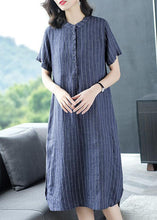 Load image into Gallery viewer, Organic Blue Striped Button Pockets Patchwork Cotton Dress Summer