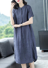 Load image into Gallery viewer, Organic Blue Striped Button Pockets Patchwork Cotton Dress Summer