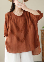 Load image into Gallery viewer, Organic Brick Red Oversized Lace Patchwork Linen Top Summer