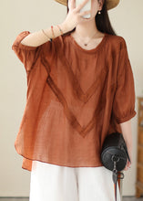 Load image into Gallery viewer, Organic Brick Red Oversized Lace Patchwork Linen Top Summer