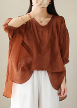 Load image into Gallery viewer, Organic Brick Red Oversized Lace Patchwork Linen Top Summer