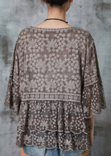 Load image into Gallery viewer, Organic Brown Embroidered Lace Blouses Flare Sleeve