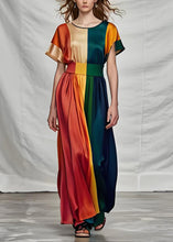 Load image into Gallery viewer, Organic Colorblock O Neck Plus Size Silk Dress Summer