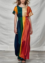 Load image into Gallery viewer, Organic Colorblock O Neck Plus Size Silk Dress Summer