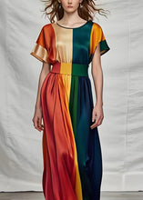 Load image into Gallery viewer, Organic Colorblock O Neck Plus Size Silk Dress Summer