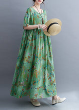 Load image into Gallery viewer, Organic Green O-Neck Patchwork Wrinkled Long Dress Summer