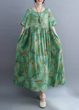 Load image into Gallery viewer, Organic Green O-Neck Patchwork Wrinkled Long Dress Summer