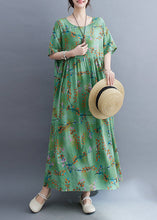 Load image into Gallery viewer, Organic Green O-Neck Patchwork Wrinkled Long Dress Summer