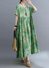 Load image into Gallery viewer, Organic Green O-Neck Patchwork Wrinkled Long Dress Summer