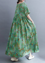 Load image into Gallery viewer, Organic Green O-Neck Patchwork Wrinkled Long Dress Summer