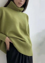 Load image into Gallery viewer, Organic Green Turtleneck Patchwork Cotton Knitted Sweaters Tops Fall