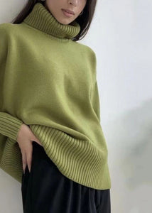 Organic Green Turtleneck Patchwork Cotton Knitted Sweaters Tops Fall