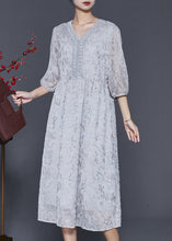 Load image into Gallery viewer, Organic Grey Embroidered Silk Long Dress Summer