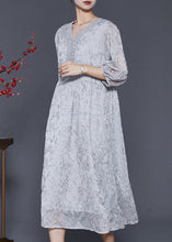 Load image into Gallery viewer, Organic Grey Embroidered Silk Long Dress Summer