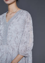 Load image into Gallery viewer, Organic Grey Embroidered Silk Long Dress Summer