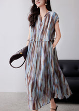 Load image into Gallery viewer, Organic Khaki Cinched Tie Dye Chiffon Maxi Dresses Summer