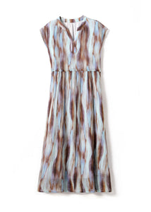 Organic Khaki Cinched Tie Dye Chiffon Maxi Dresses Summer