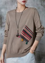 Load image into Gallery viewer, Organic Khaki Oversized Patchwork Knit Sweaters Spring