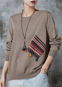 Organic Khaki Oversized Patchwork Knit Sweaters Spring