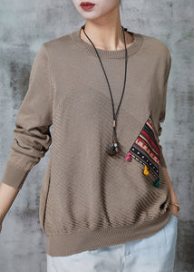 Organic Khaki Oversized Patchwork Knit Sweaters Spring