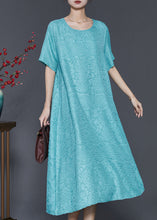 Load image into Gallery viewer, Organic Lake Blue Oversized Jacquard Cotton Holiday Dress Summer