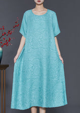 Load image into Gallery viewer, Organic Lake Blue Oversized Jacquard Cotton Holiday Dress Summer