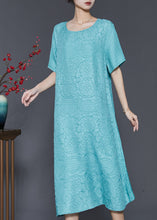 Load image into Gallery viewer, Organic Lake Blue Oversized Jacquard Cotton Holiday Dress Summer