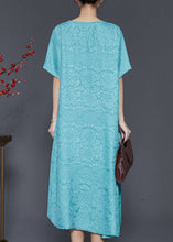 Load image into Gallery viewer, Organic Lake Blue Oversized Jacquard Cotton Holiday Dress Summer