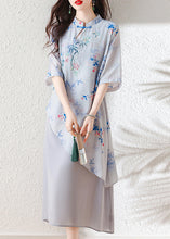 Load image into Gallery viewer, Organic Light Blue Asymmetrical Patchwork Linen Dresses Summer