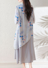 Load image into Gallery viewer, Organic Light Blue Asymmetrical Patchwork Linen Dresses Summer