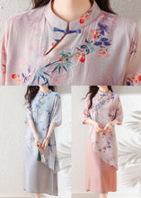 Load image into Gallery viewer, Organic Light Blue Asymmetrical Patchwork Linen Dresses Summer